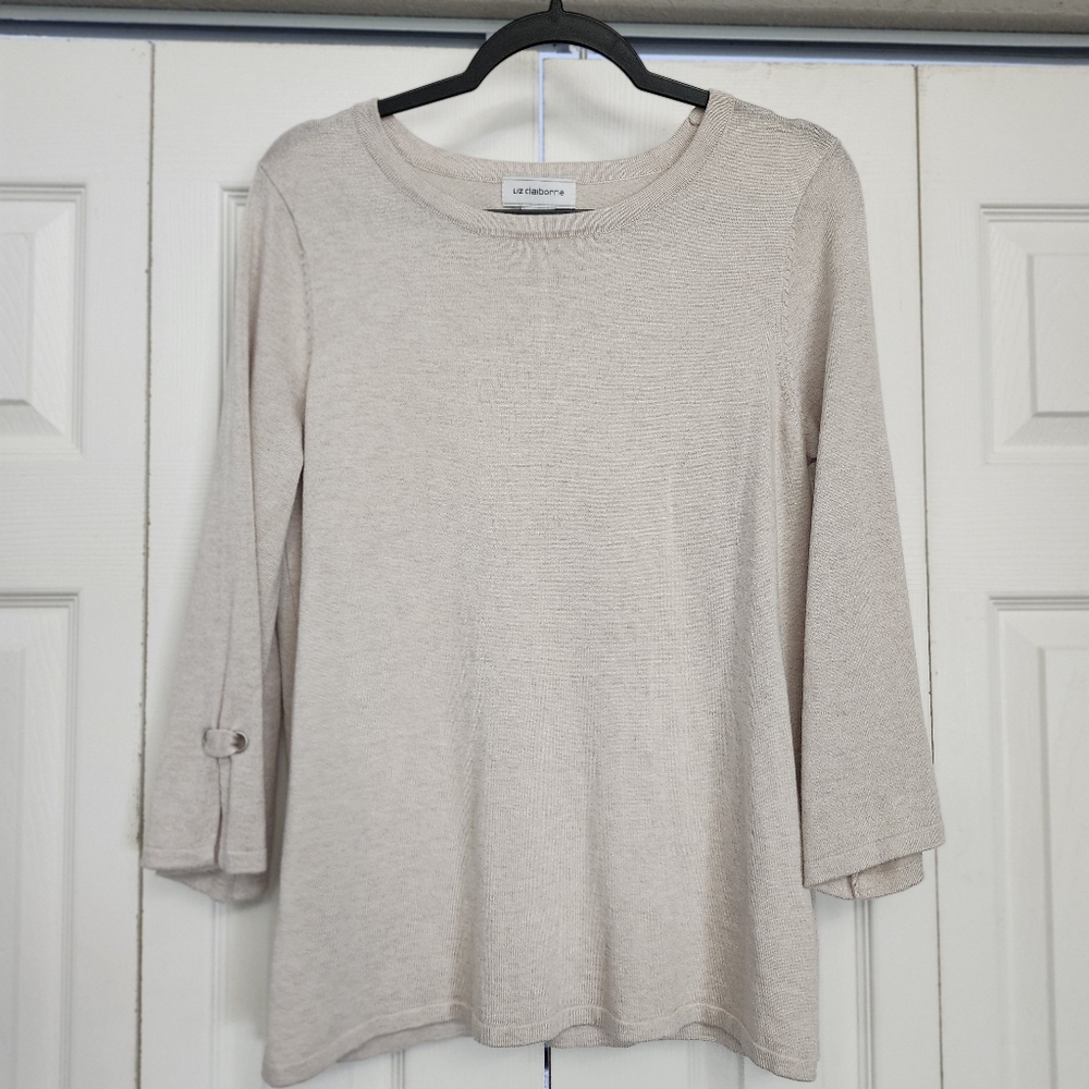 Liz Claiborn Tan Sweater‎ with Cute Gromit Tie Sleeves Size M